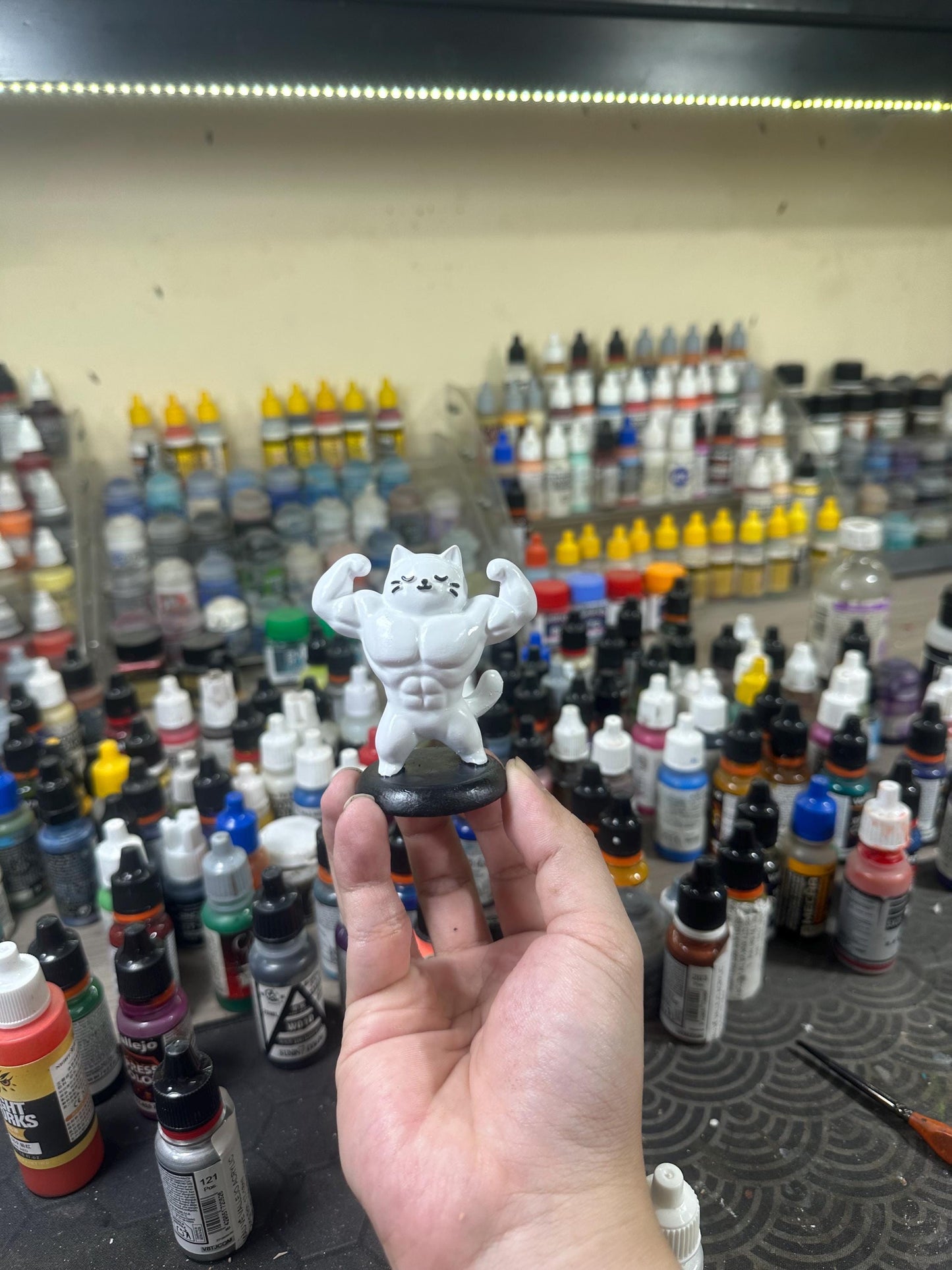 Muscular Cat Figurine – Hand-Painted Resin Meme Desk Decor Statue