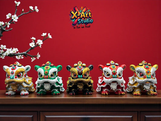 Hand-Painted Resin Fu Lion Statue – Chinese Lion Dance Figurine, Feng Shui Decor