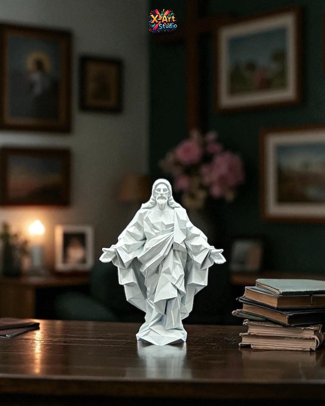 Low Poly Jesus Statue – Modern Christian Figurine – Minimalist Religious Decor – Resin Sculpture – Spiritual Gift