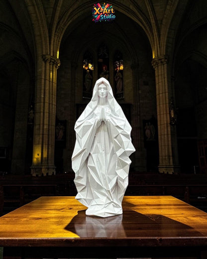Low Poly Virgin Mary Statue – Minimalist Christian Decor – Religious Gift – Modern Resin Sculpture
