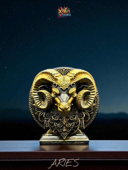 Aries Zodiac Sculpture, Hand Painted Ram Statue Decor, Astrology Vintage Style Home Decor