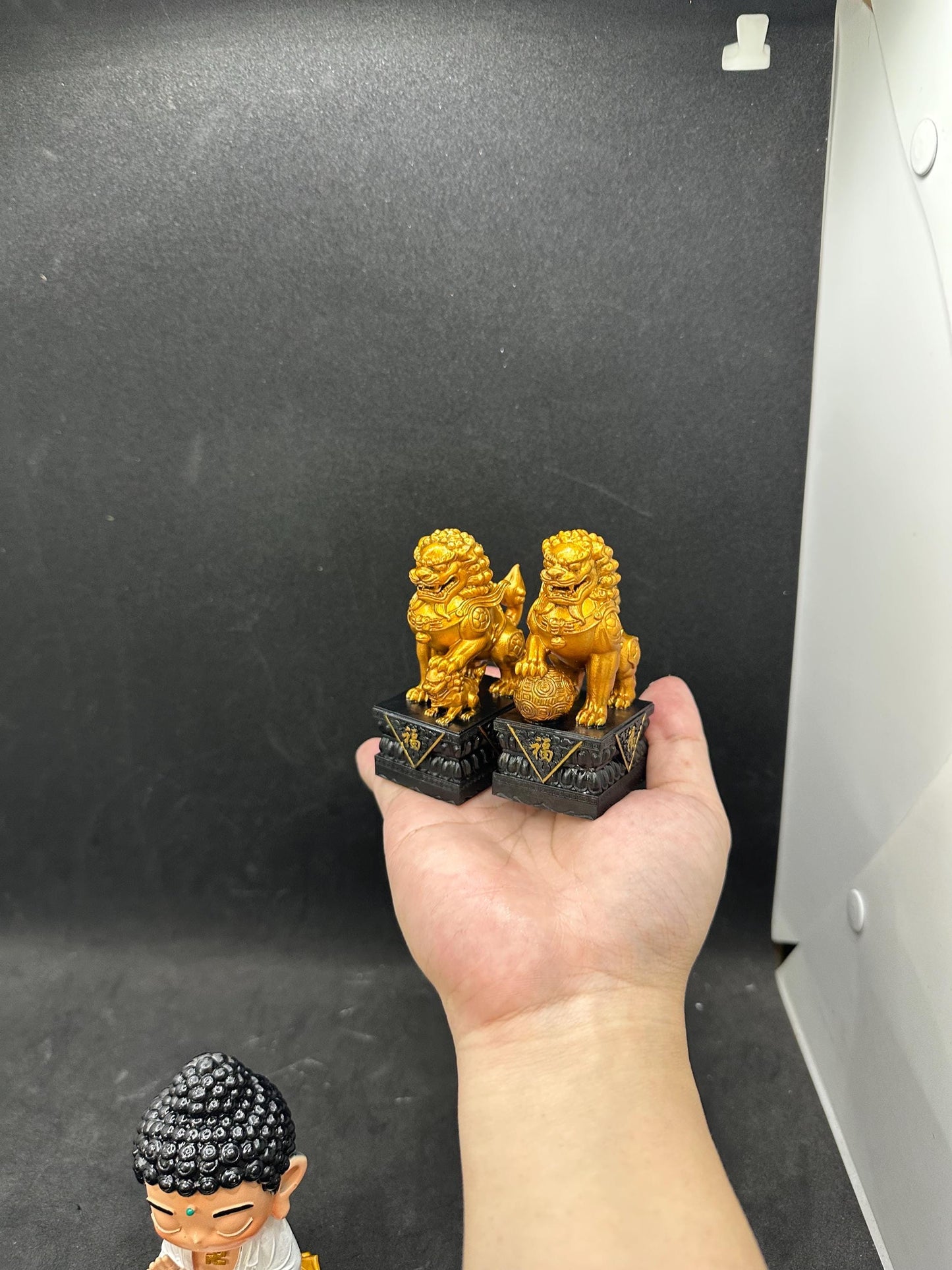 Hand Painted Chinese Guardian Lion Statues, Foo Dog Feng Shui Decor, Wealth Protection Sculpture
