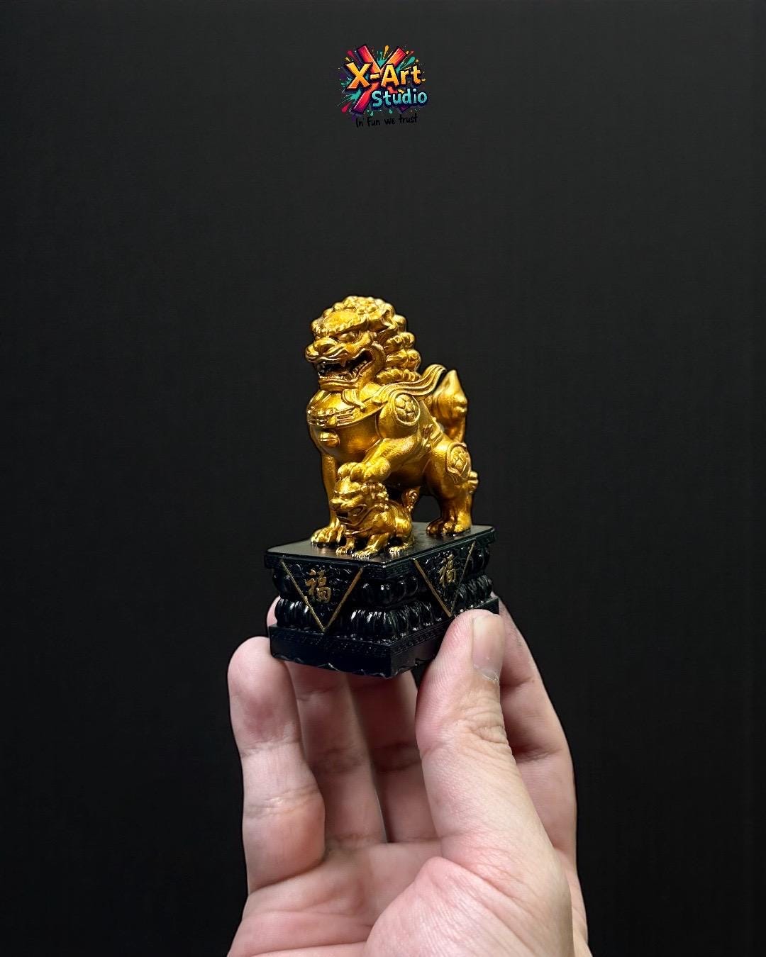 Hand Painted Chinese Guardian Lion Statues, Foo Dog Feng Shui Decor, Wealth Protection Sculpture