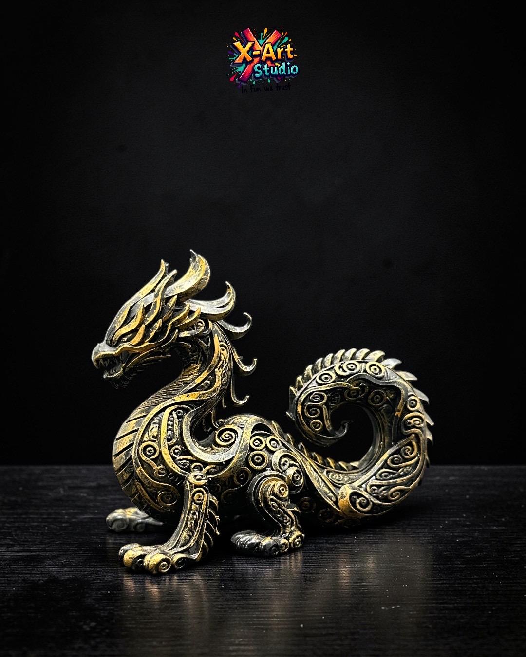 Golden Mythical Dragon Figurine – Hand-Painted Resin Statue, Gothic Decor