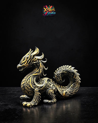 Golden Mythical Dragon Figurine – Hand-Painted Resin Statue, Gothic Decor