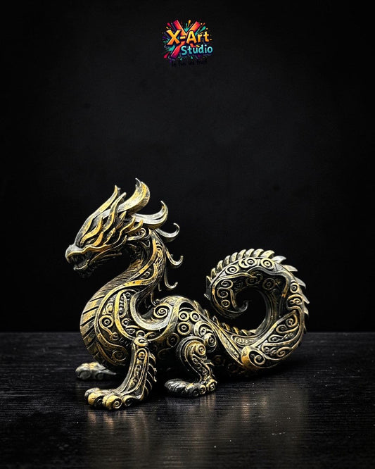 Golden Mythical Dragon Figurine – Hand-Painted Resin Statue, Gothic Decor