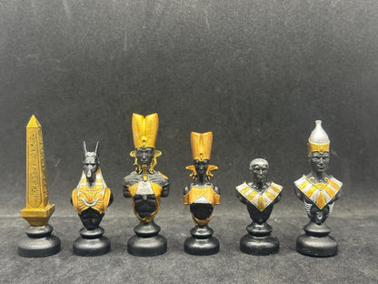 Set of 06 Egyptian Chess Busts – Black Edition Hand-Painted Resin Decor