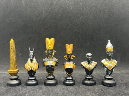 Set of 06 Egyptian Chess Busts – Black Edition Hand-Painted Resin Decor