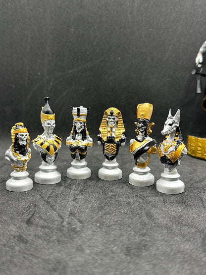 Set of 06 Egyptian Chess Busts – Silver Edition Hand-Painted Resin Decor