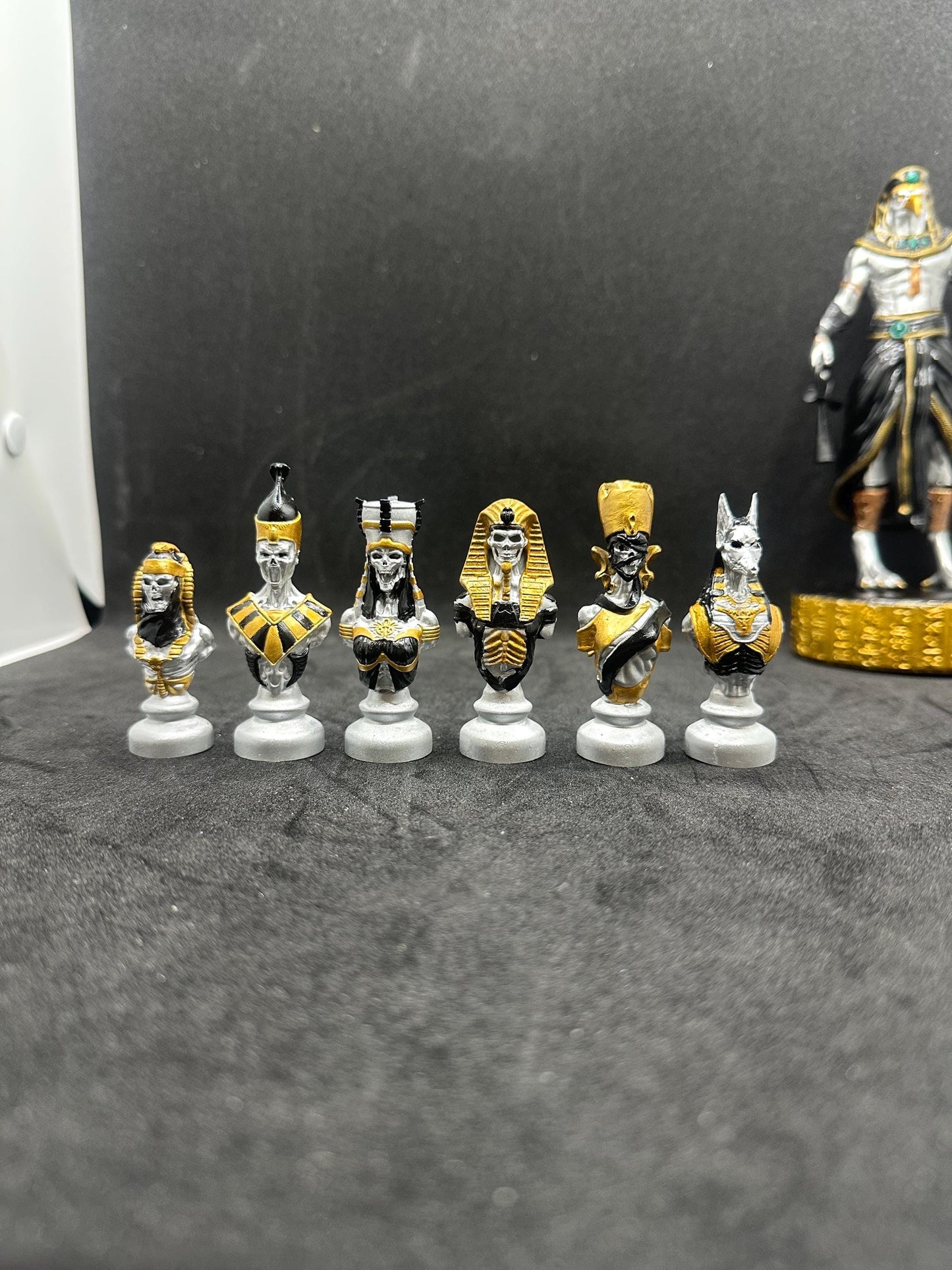 Set of 06 Egyptian Chess Busts – Silver Edition Hand-Painted Resin Decor