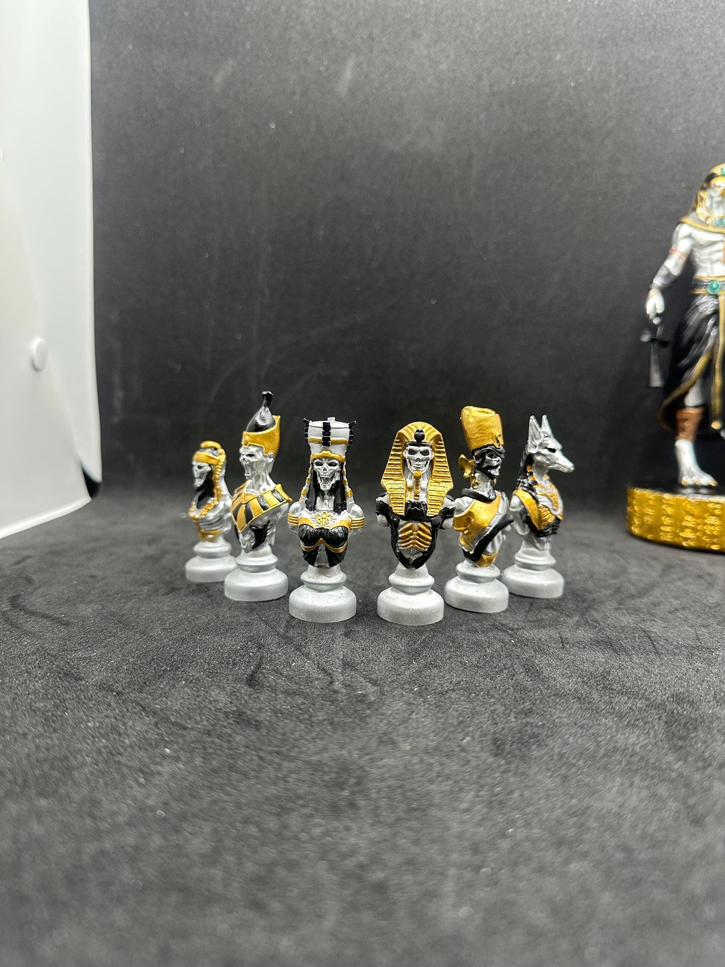 Set of 06 Egyptian Chess Busts – Silver Edition Hand-Painted Resin Decor