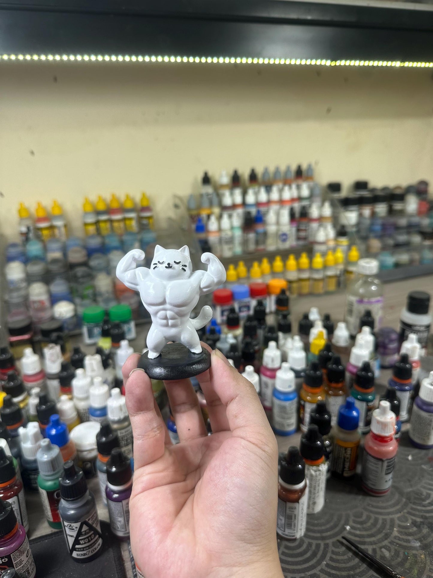 Muscular Cat Figurine – Hand-Painted Resin Meme Desk Decor Statue