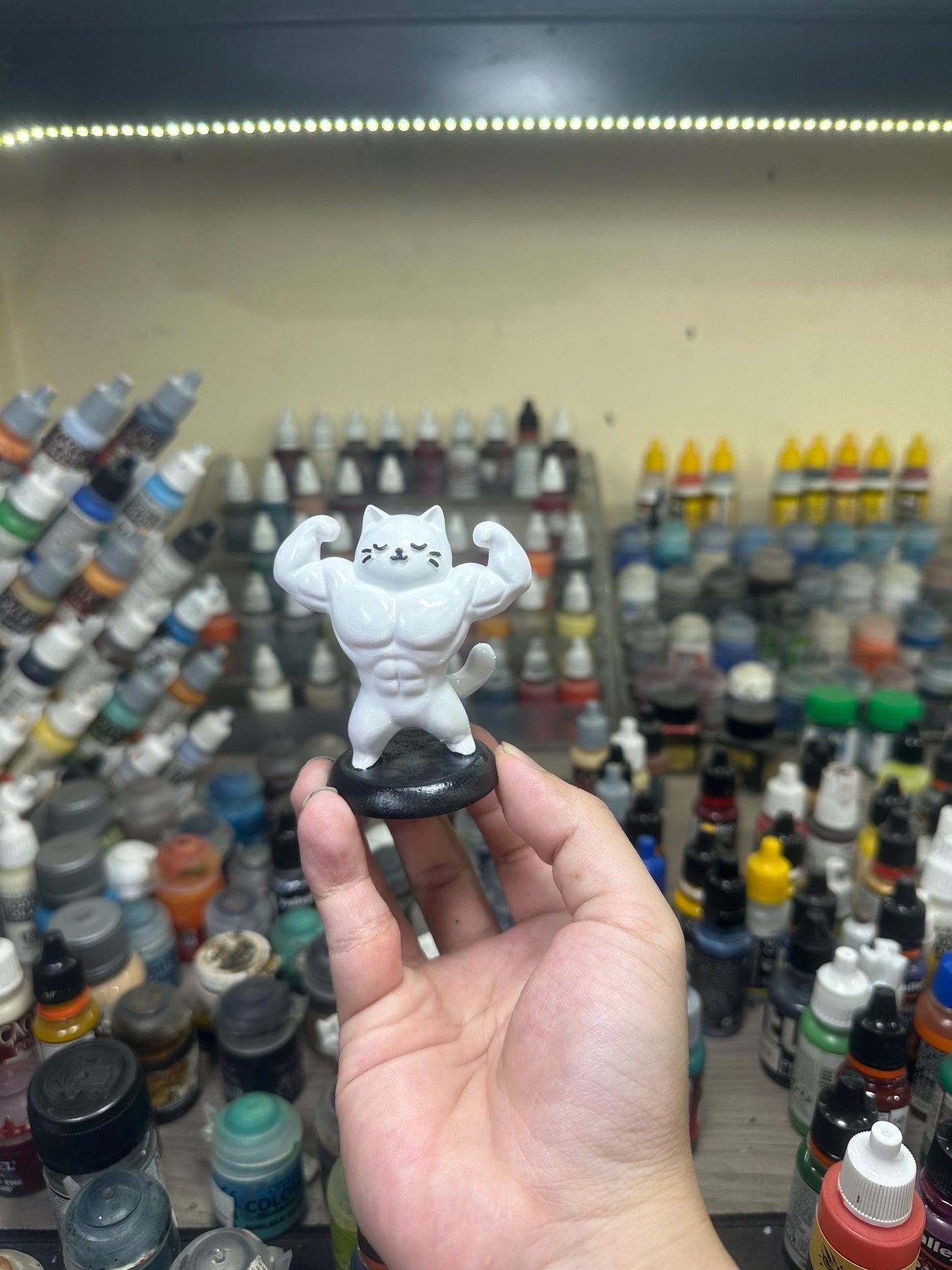 Muscular Cat Figurine – Hand-Painted Resin Meme Desk Decor Statue