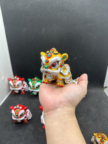 Hand-Painted Resin Fu Lion Statue – Chinese Lion Dance Figurine, Feng Shui Decor