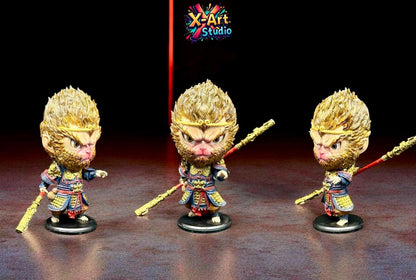 Hand-Painted Monkey King Figurine – Sun Wukong Chibi Statue, Chinese Mythology Decor, Resin Warrior Collectible