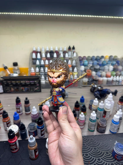 Hand-Painted Monkey King Figurine – Sun Wukong Chibi Statue, Chinese Mythology Decor, Resin Warrior Collectible