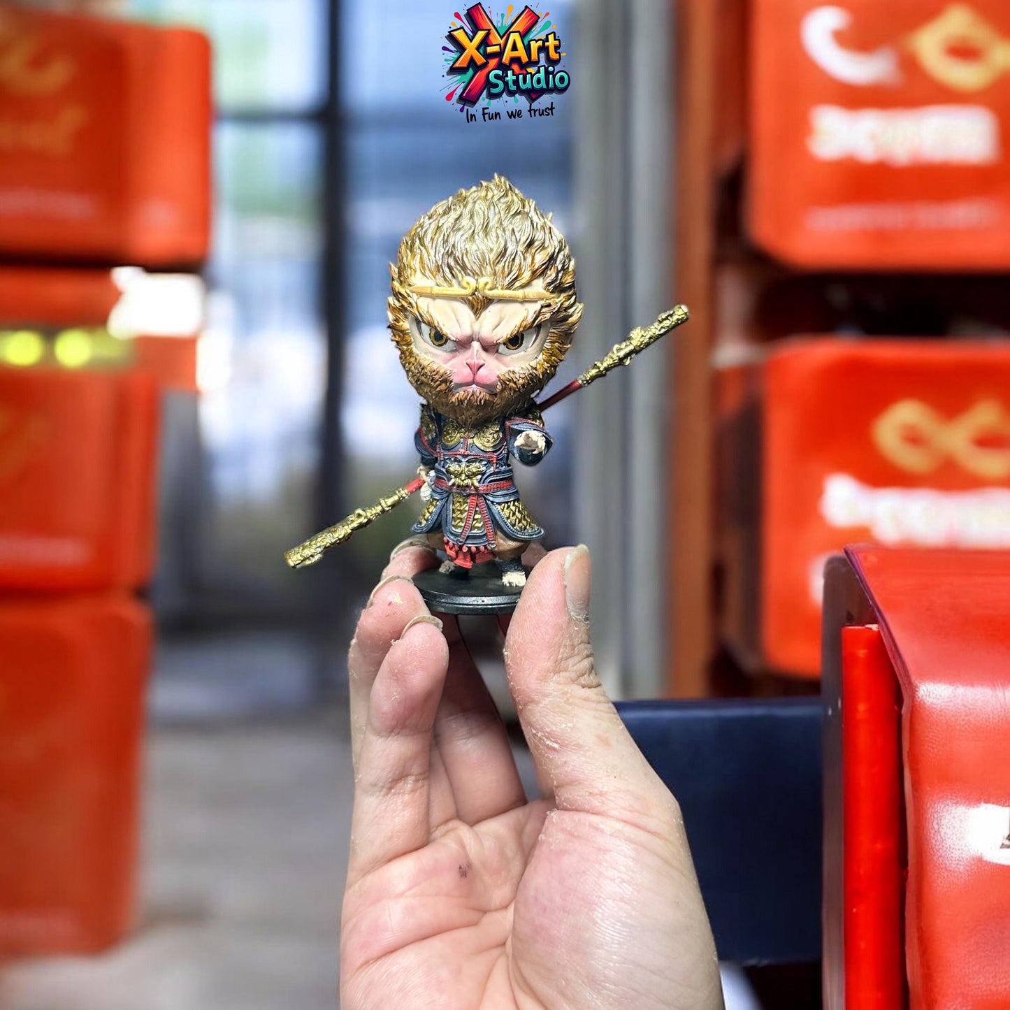 Hand-Painted Monkey King Figurine – Sun Wukong Chibi Statue, Chinese Mythology Decor, Resin Warrior Collectible