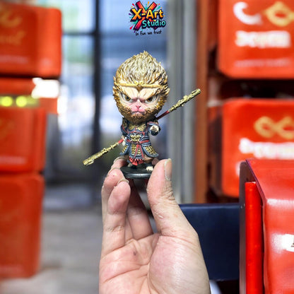 Hand-Painted Monkey King Figurine – Sun Wukong Chibi Statue, Chinese Mythology Decor, Resin Warrior Collectible