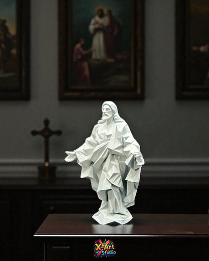 Low Poly Jesus Statue – Modern Christian Figurine – Minimalist Religious Decor – Resin Sculpture – Spiritual Gift