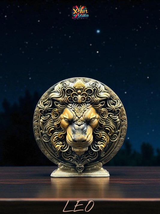 Leo Zodiac Sculpture, Hand Painted Vintage Style Lion Decor Statue, Astrology Mythical Art