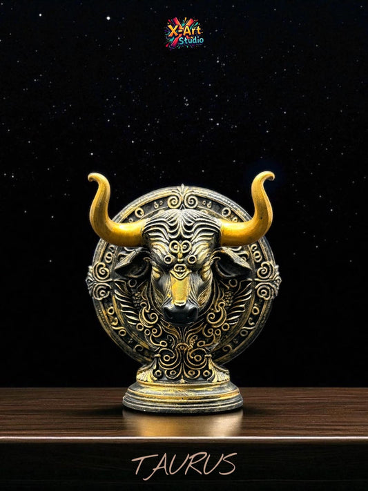 Taurus Zodiac Sculpture, Hand Painted Bull Statue Decor, Astrology Vintage Art Decor