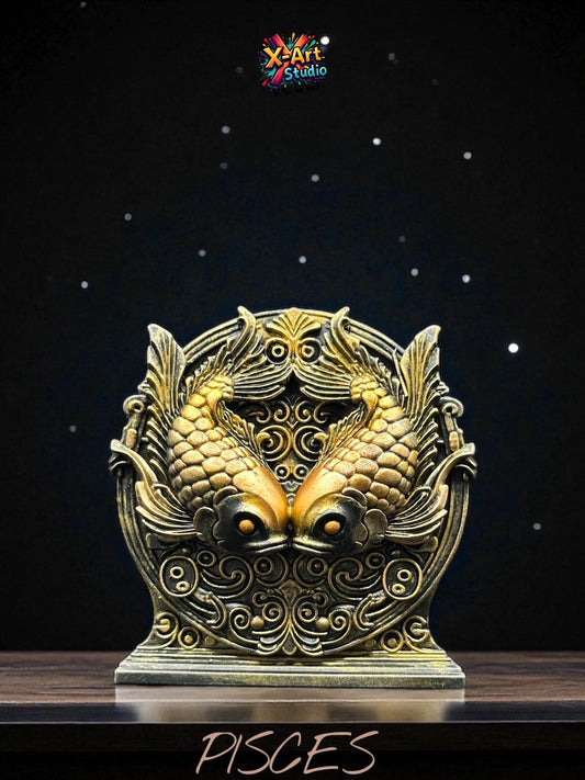 Pisces Zodiac Sculpture, Hand Painted Fish Statue Decor, Vintage Astrology Decor