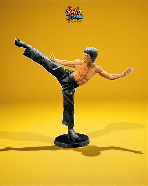 Bruce Lee Statue – Hand Painted Kung Fu Fighter Figurine, High Kick Pose, Action Collectible Decor Gift