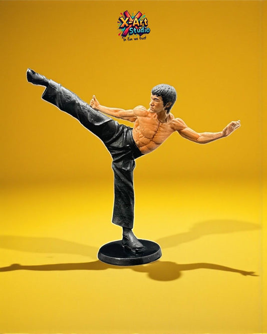 Bruce Lee Statue – Hand Painted Kung Fu Fighter Figurine, High Kick Pose, Action Collectible Decor Gift