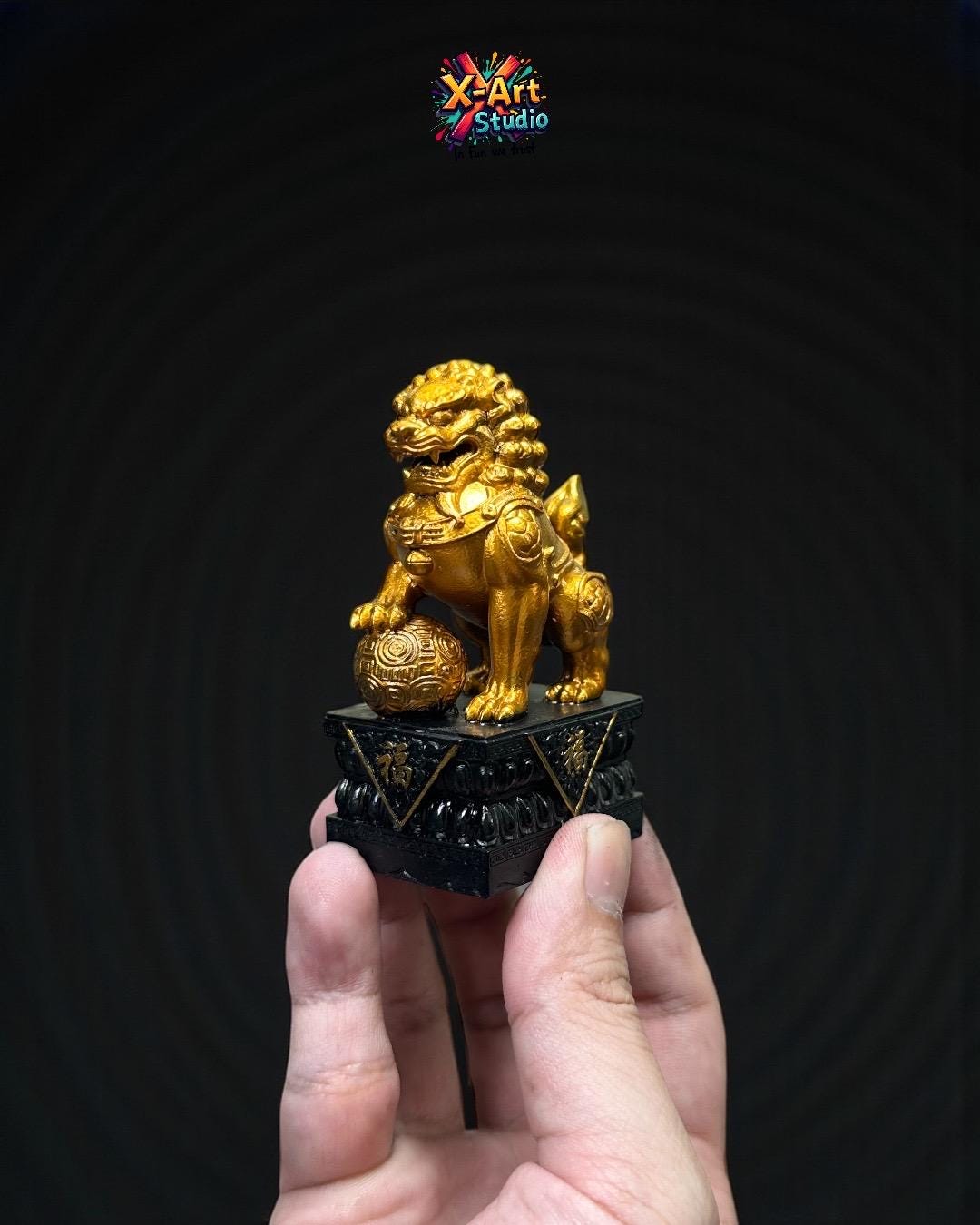 Hand Painted Chinese Guardian Lion Statues, Foo Dog Feng Shui Decor, Wealth Protection Sculpture