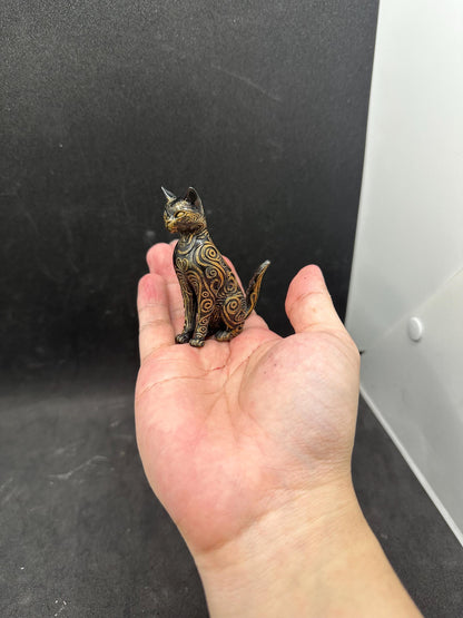 Hand Painted Egyptian Cat Statue – Bastet Style Figurine, Black Gold Decor, Mystical Sculpture