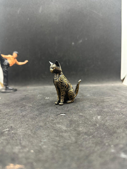 Hand Painted Egyptian Cat Statue – Bastet Style Figurine, Black Gold Decor, Mystical Sculpture