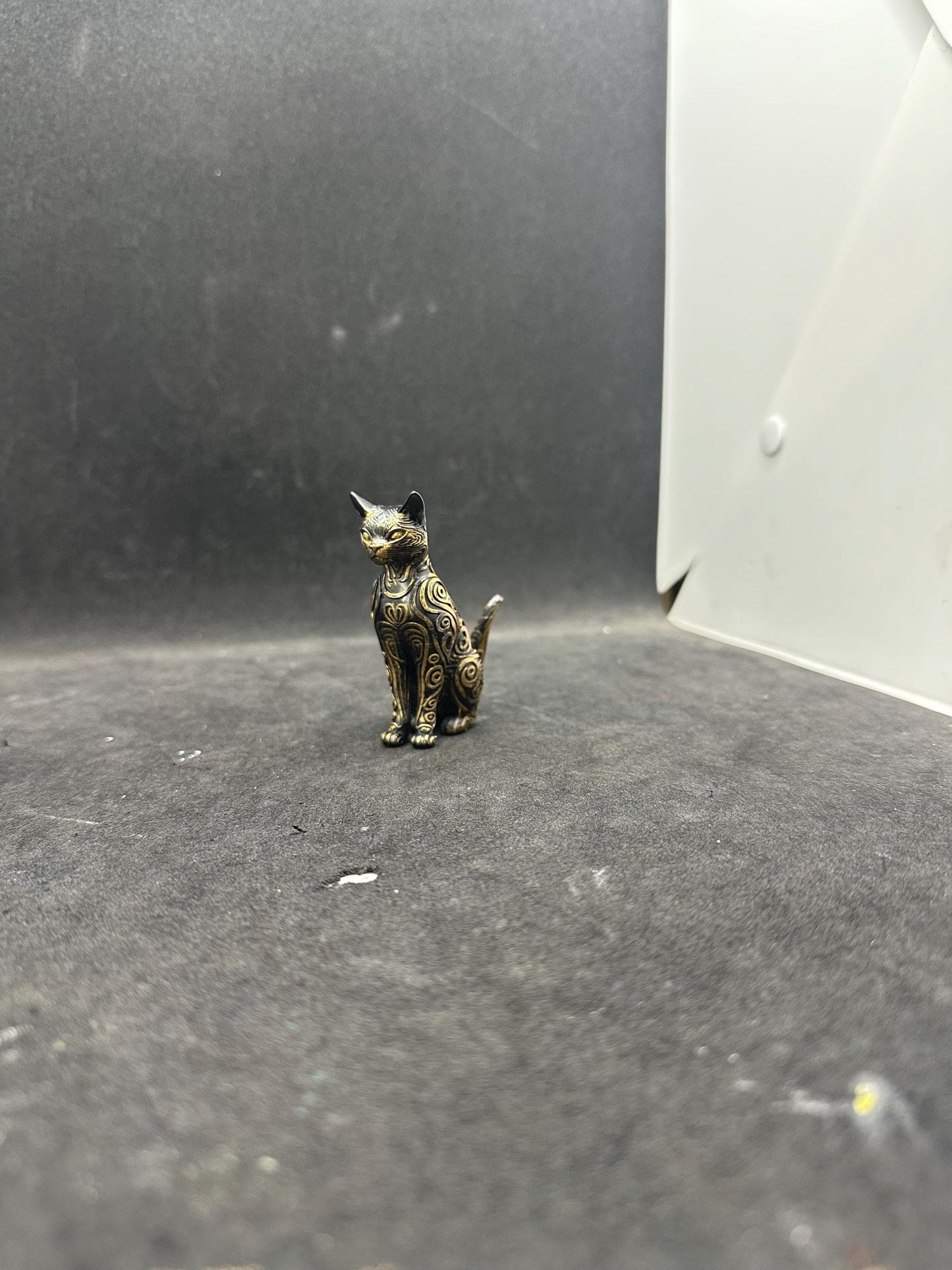 Hand Painted Egyptian Cat Statue – Bastet Style Figurine, Black Gold Decor, Mystical Sculpture