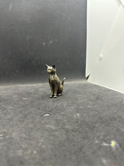 Hand Painted Egyptian Cat Statue – Bastet Style Figurine, Black Gold Decor, Mystical Sculpture