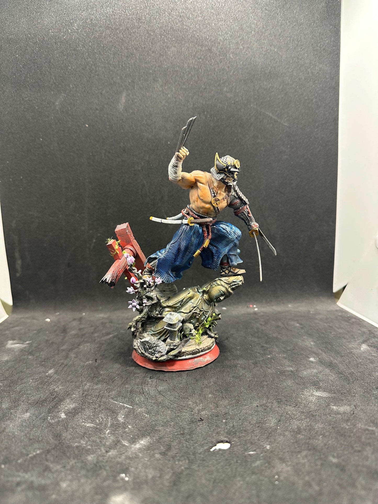 The Wild Wolf Samurai Figurine - Hand Painted Claws Warrior Statue - Japanese Ronin Style Decor