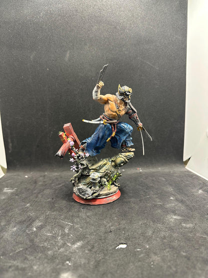 The Wild Wolf Samurai Figurine - Hand Painted Claws Warrior Statue - Japanese Ronin Style Decor