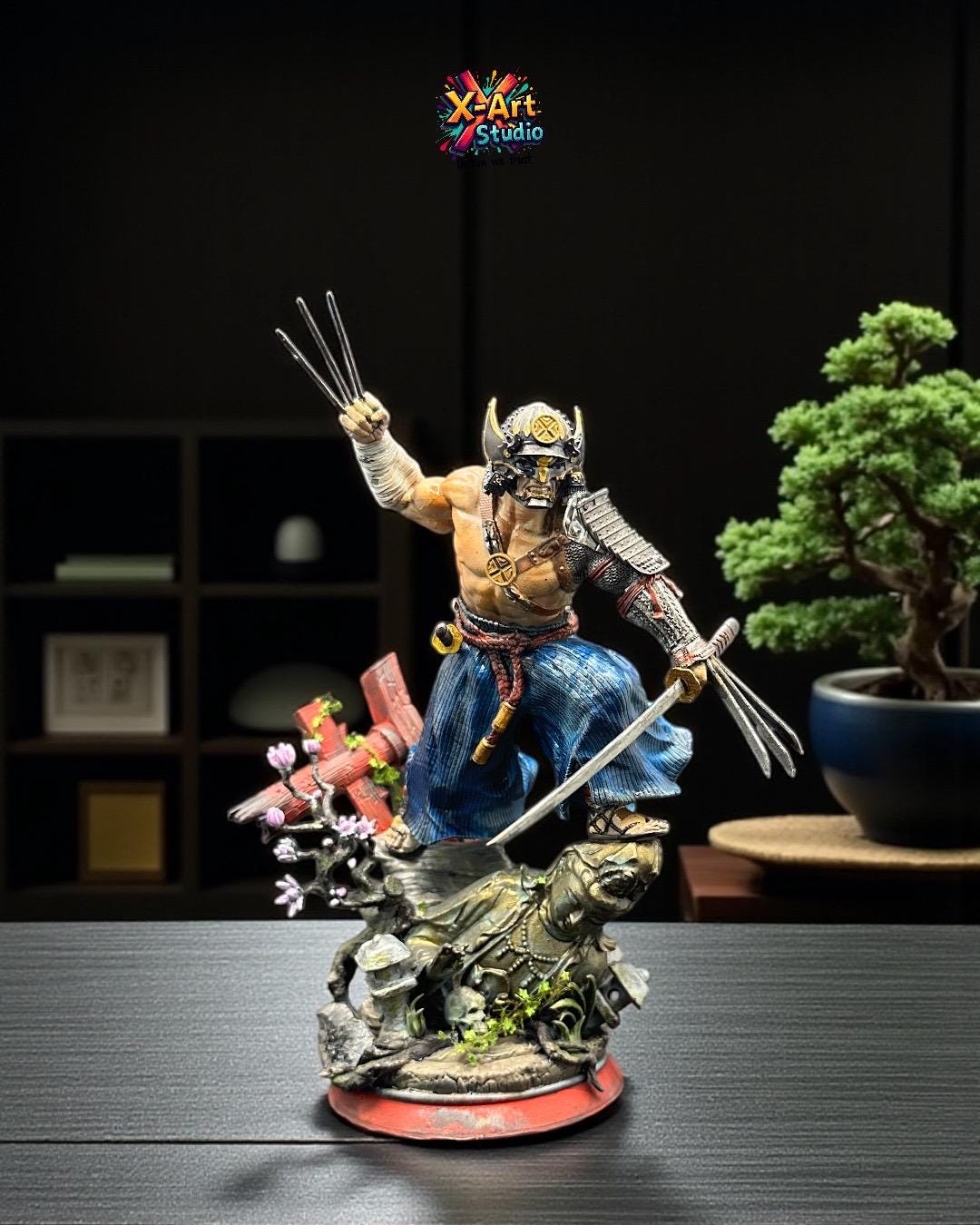 The Wild Wolf Samurai Figurine - Hand Painted Claws Warrior Statue - Japanese Ronin Style Decor