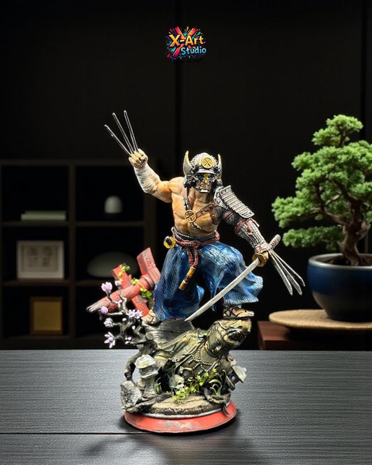 The Wild Wolf Samurai Figurine - Hand Painted Claws Warrior Statue - Japanese Ronin Style Decor