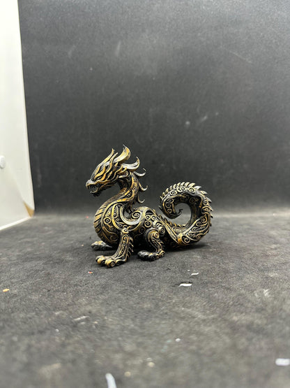 Golden Mythical Dragon Figurine – Hand-Painted Resin Statue, Gothic Decor