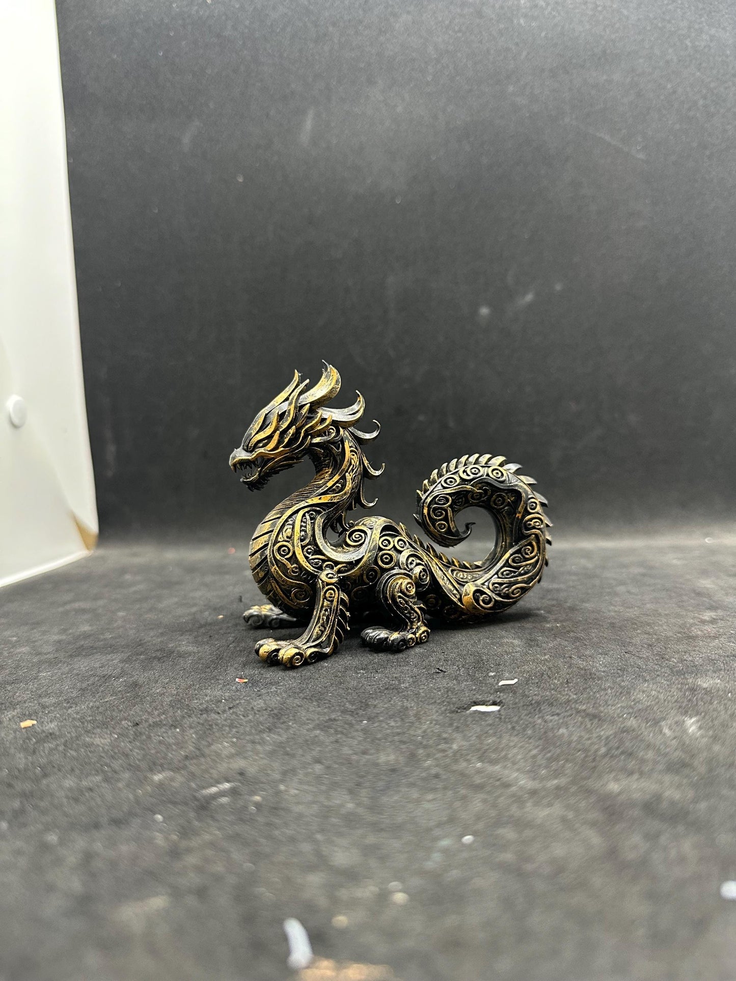 Golden Mythical Dragon Figurine – Hand-Painted Resin Statue, Gothic Decor