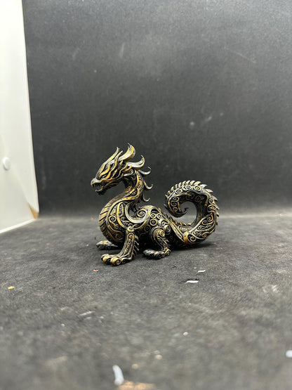 Golden Mythical Dragon Figurine – Hand-Painted Resin Statue, Gothic Decor