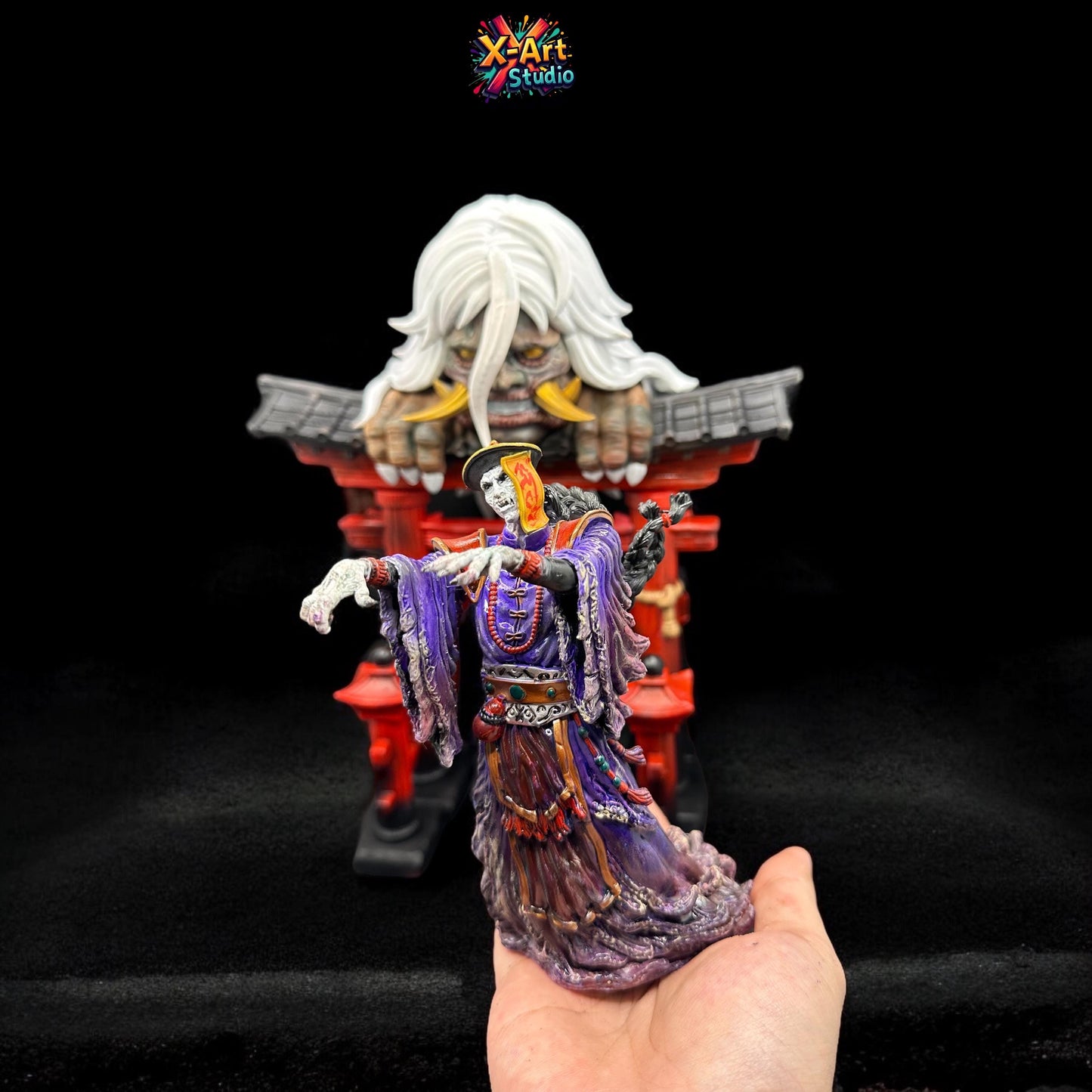 Hand Painted Jiangshi Statue – Chinese Zombie Folklore Horror Decor Resin Figurine
