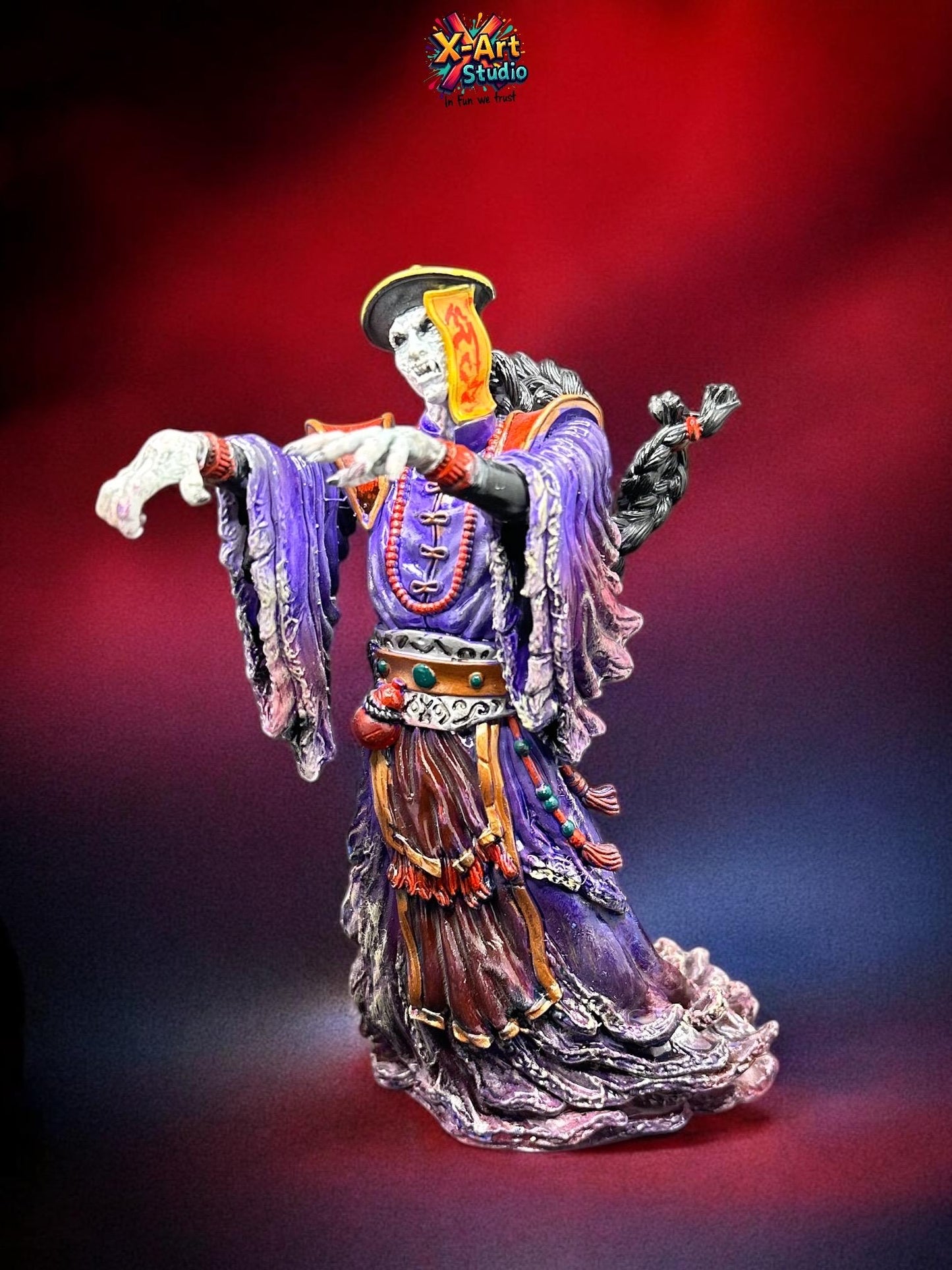Hand Painted Jiangshi Statue – Chinese Zombie Folklore Horror Decor Resin Figurine