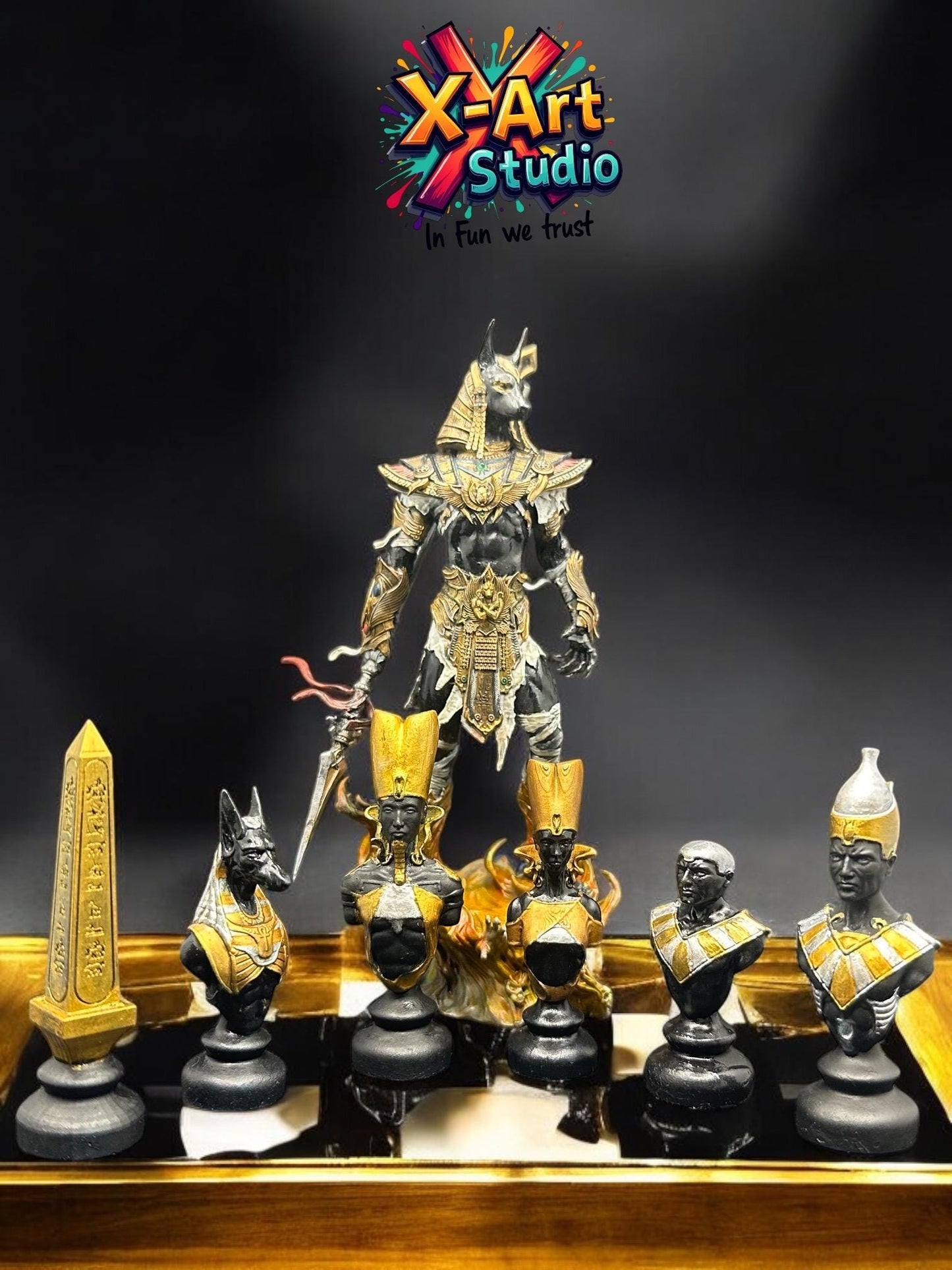 Set of 06 Egyptian Chess Busts – Black Edition Hand-Painted Resin Decor
