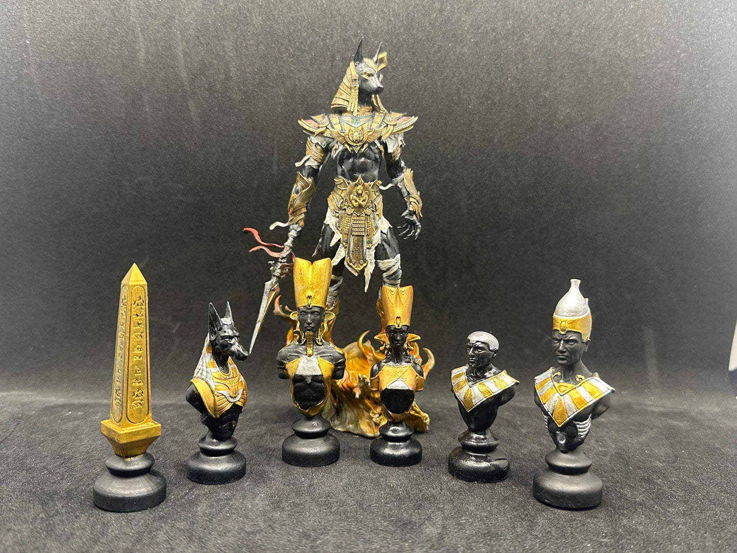 Set of 06 Egyptian Chess Busts – Black Edition Hand-Painted Resin Decor