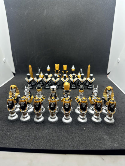 Egyptian Chess Pieces – Hand Painted Black & Silver Resin Set, Ancient Egypt Decor (Pieces Only)