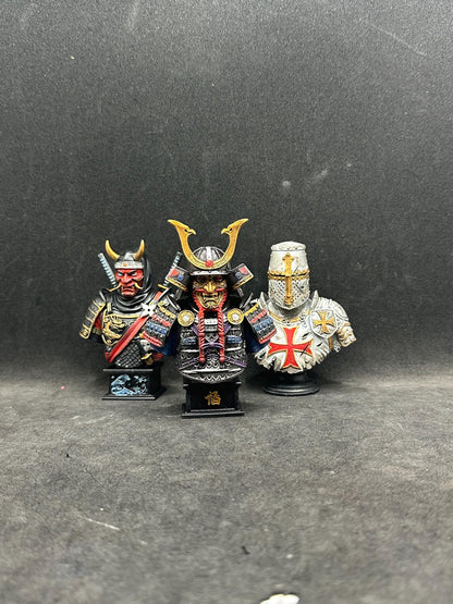 Hand Painted Samurai, Templar Knight, Ninja Busts (Set of 3), Resin Warrior Statues