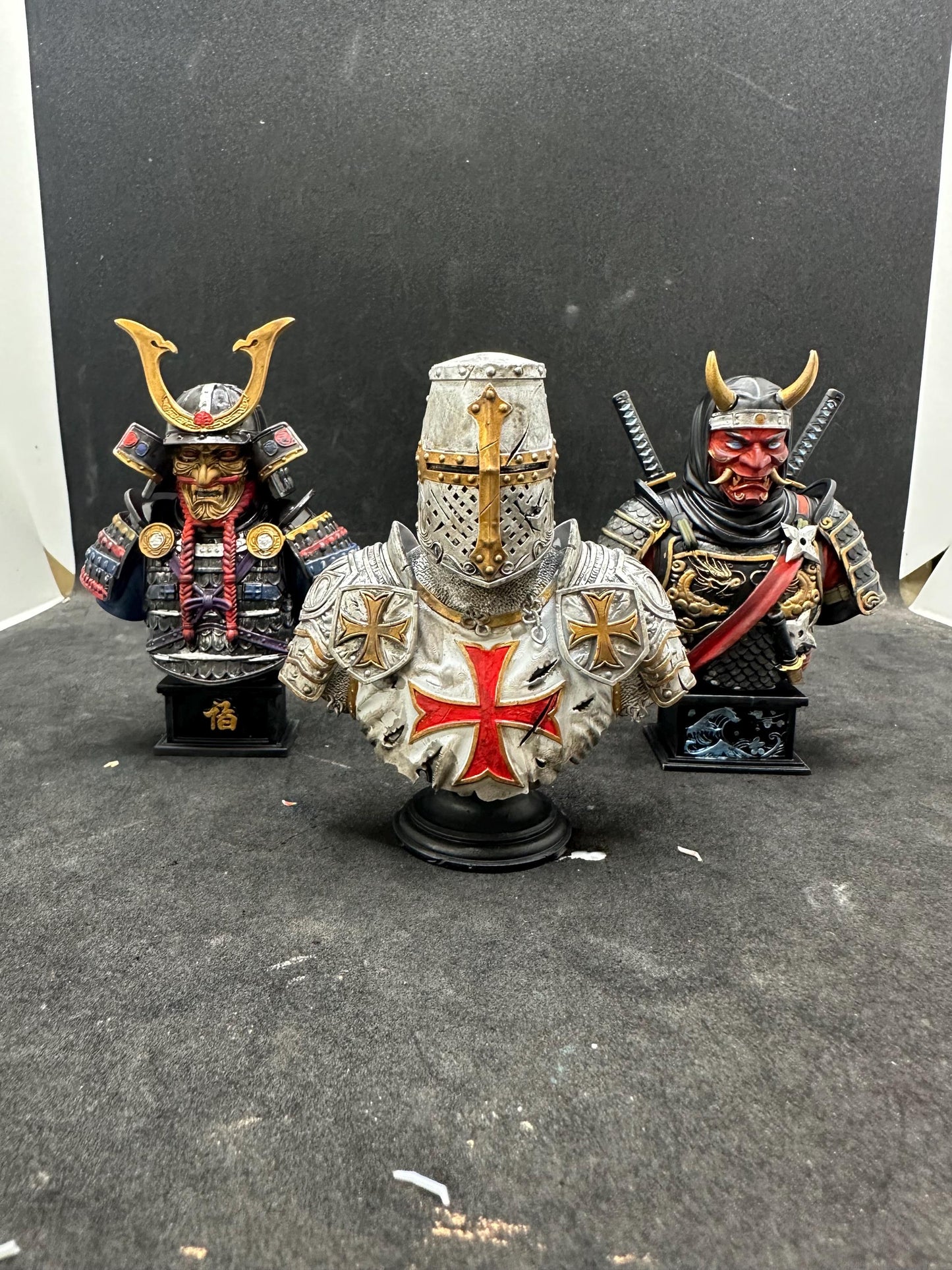 Hand Painted Samurai, Templar Knight, Ninja Busts (Set of 3), Resin Warrior Statues