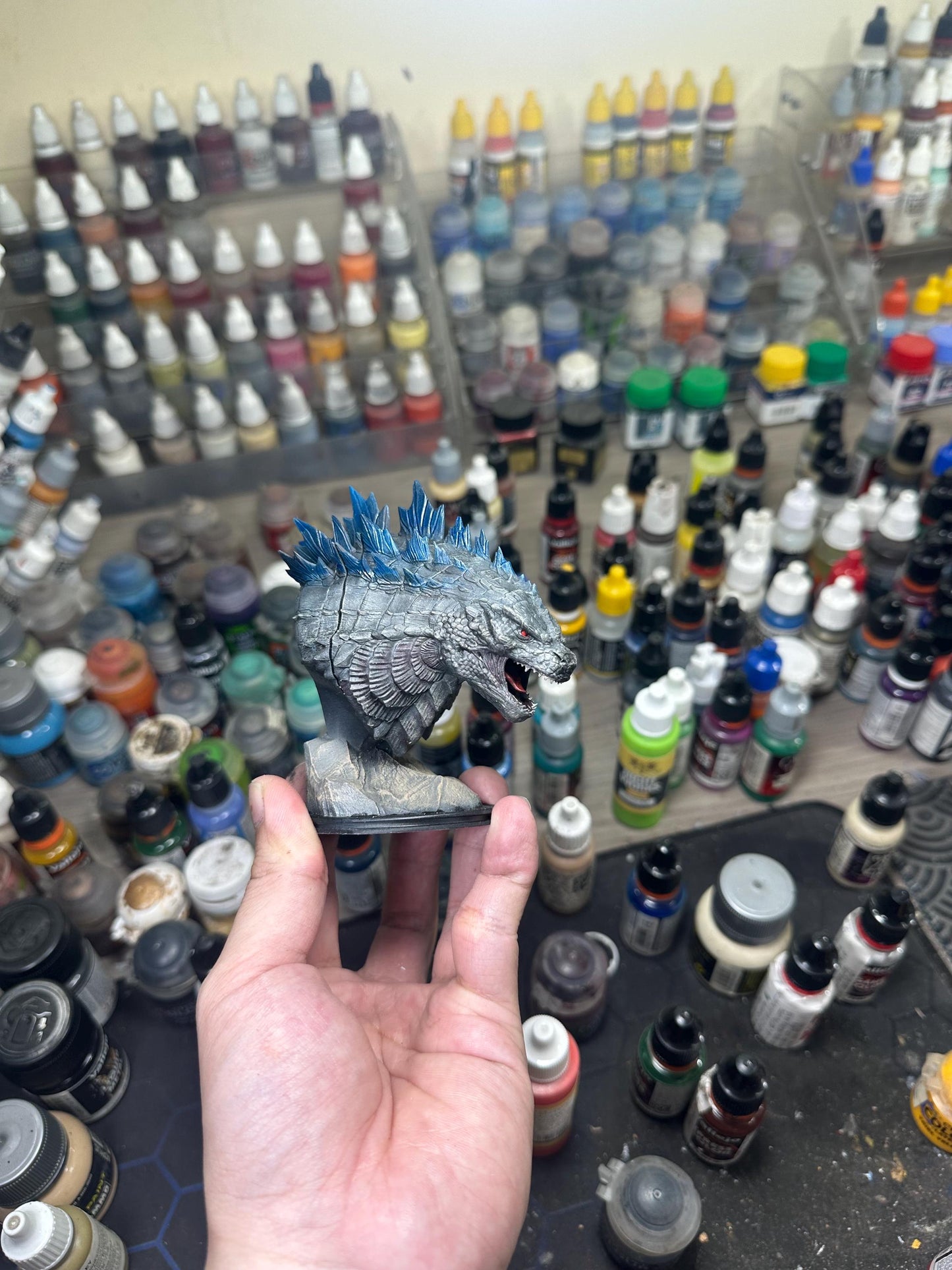 Hand Painted Godzilla Bust – Nuclear Kaiju, Radioactive Creature, Fantasy “King Monster” Style Decor