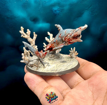 Hand-Painted Zombie Shark Figurine – Horror Ocean Statue, Undead Creature Desk Decor
