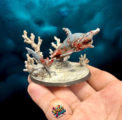 Hand-Painted Zombie Shark Figurine – Horror Ocean Statue, Undead Creature Desk Decor